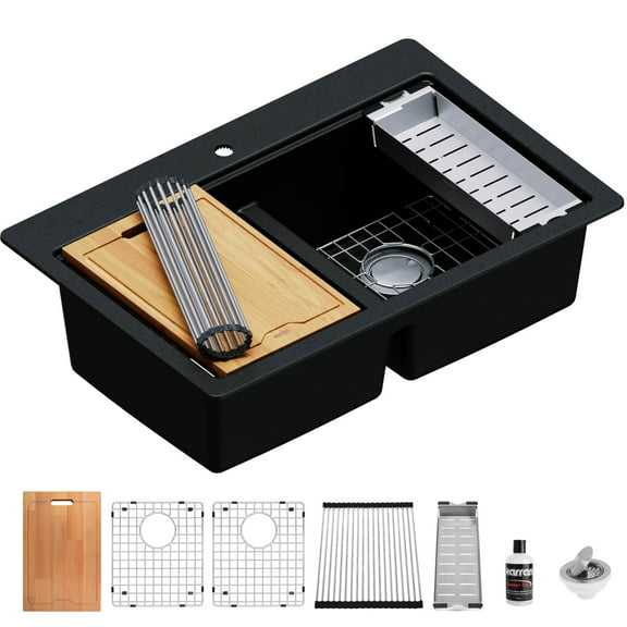 Karran Usa Qtws-880 33" Drop In Double Basin Quartz Composite Kitchen Sink - Black