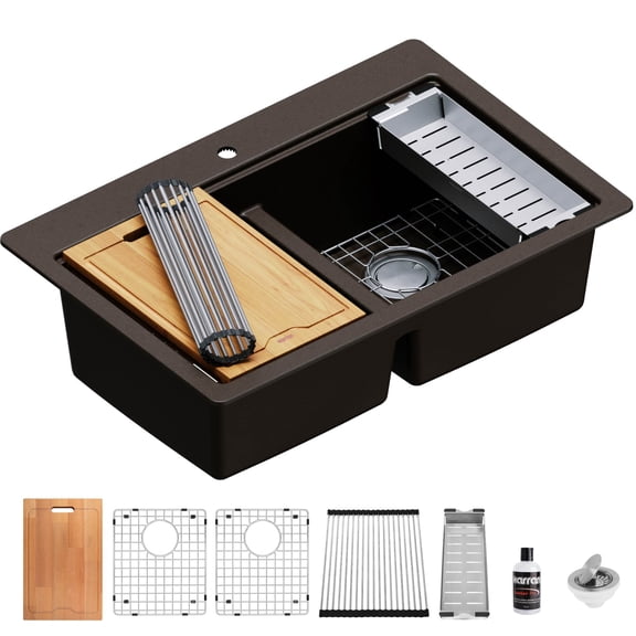 Karran Usa QTWS-880-BR 33" Drop In Double Basin Quartz Composite Kitchen Sink - Brown