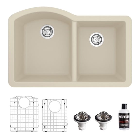 Karran QU-610-BI-PK1 Beige Quartz Composite 32" Rectangular Undermount Sink 6 Piece