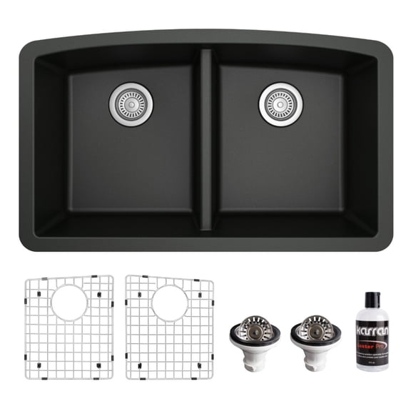 Karran Usa QU-710-BL-PK1 Quartz Qu 32" Undermount Double Basin Quartz Composite Kitchen