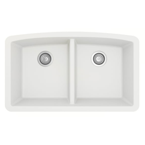 Karran QU-710 Undermount Quartz Composite 32 in. 50/50 Double Bowl Kitchen Sink in White