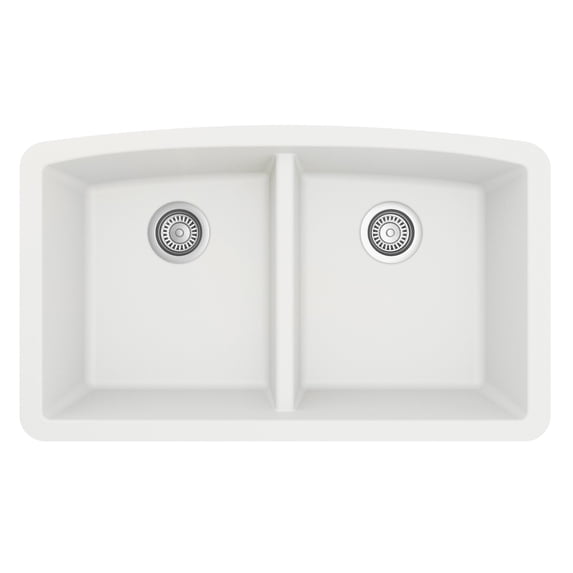 Karran QU-710 Undermount Quartz Composite 32 in. 50/50 Double Bowl Kitchen Sink in White