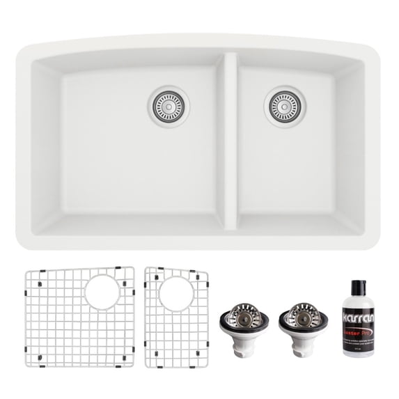 Karran Usa QU-711-WH-PK1 Quartz Qu 32" Undermount Double Basin Quartz Composite Kitchen