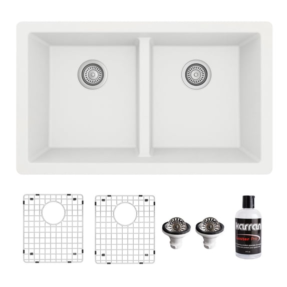 Karran QU-810-WH-PK1 White Quartz Composite 32" x 19.5" x 9" Rectangular Undermount Sink 6 Piece