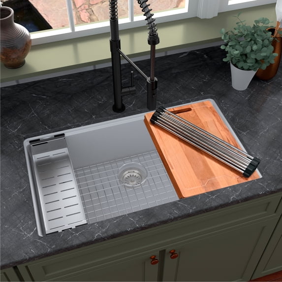 Karran Usa QUWS-875-WH Undermount 32-1/2" Large Single Bowl Quartz/Granite Workstation