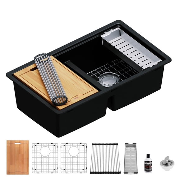 Karran Usa QUWS-880-BL 32-1/2" Undermount Double Basin Quartz Composite Kitchen Sink -