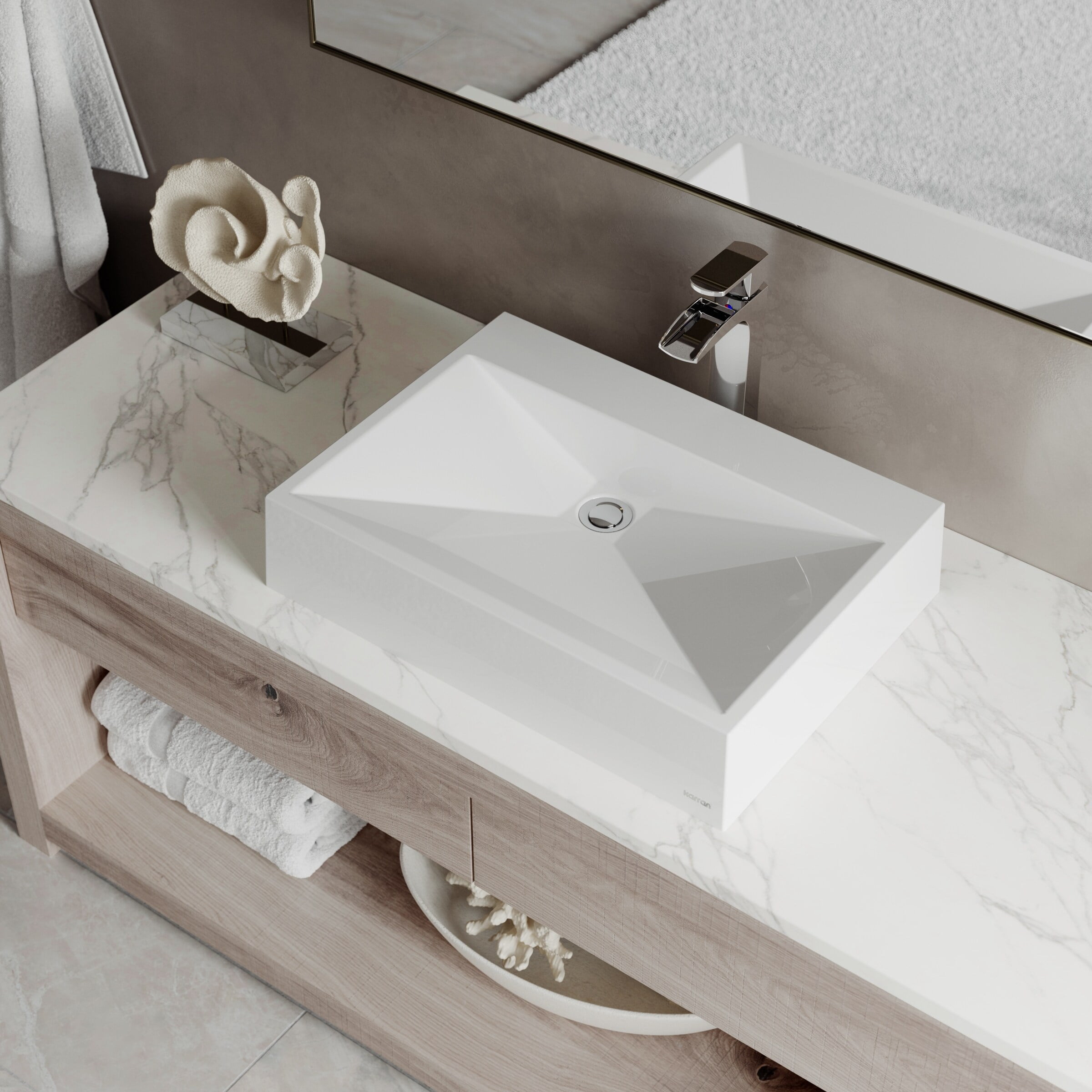White Quartz 24.25" Rectangular Vessel Sink