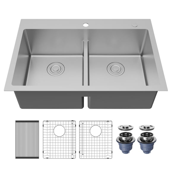Karran Usa TMDB3321-PK1 Fusion 33" Drop In Double Basin Stainless Steel Kitchen Sink -