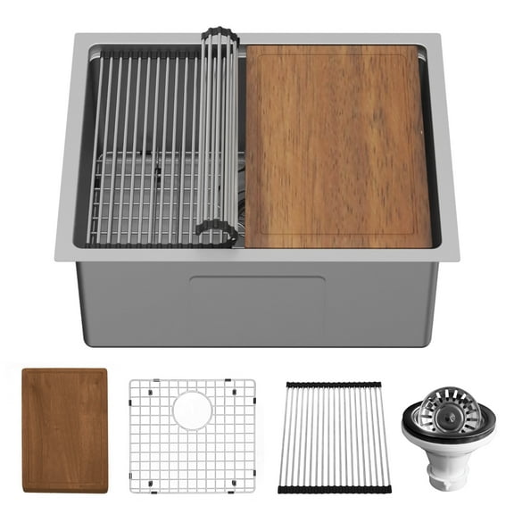 Karran Usa WS-32-PK1 Elite Workstation 23" Undermount Single Basin Stainless Steel Kitchen