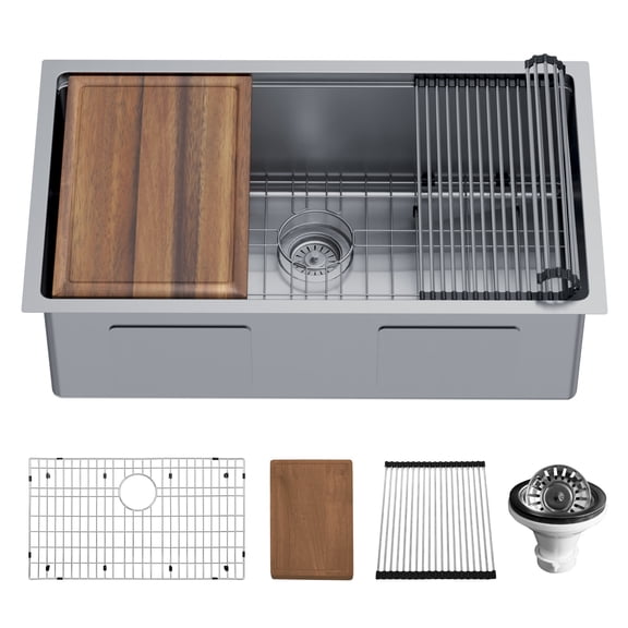Karran Usa WS-37-PK1 Elite Workstation 32" Undermount Single Basin Stainless Steel Kitchen