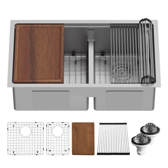 Karran Usa WS-40-PK1 Elite Workstation 32" Undermount Double Basin Stainless Steel Kitchen