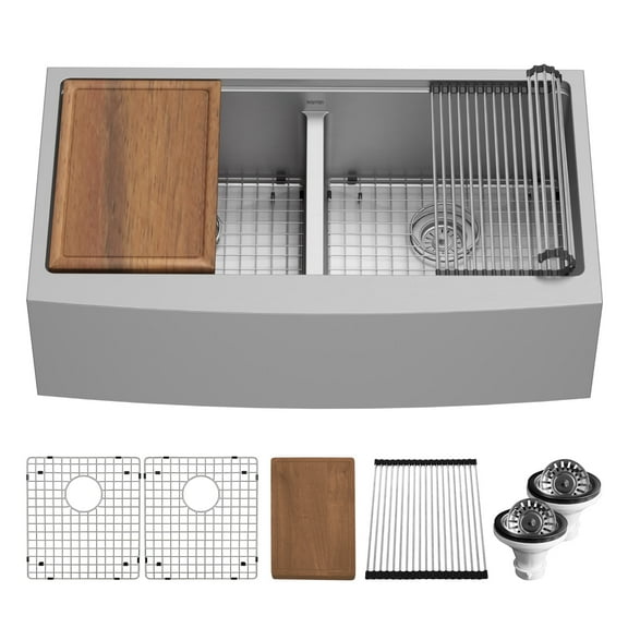Karran Usa WSA-48-PK1 Elite Workstation 36" Farmhouse Double Basin Stainless Steel Kitchen