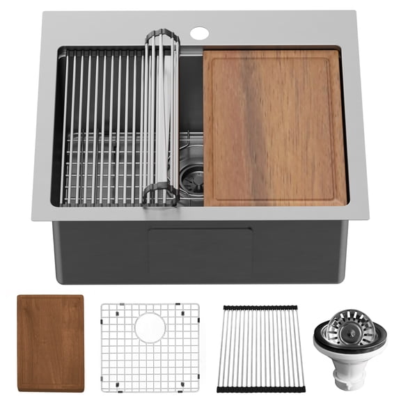 Karran Usa WST-20-PK1 Elite Workstation 25" Drop In Single Basin Stainless Steel Kitchen