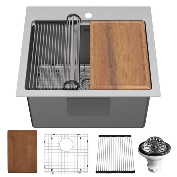 Karran Usa WST-22-PK1 Elite Workstation 25" Drop In Single Basin Stainless Steel Kitchen