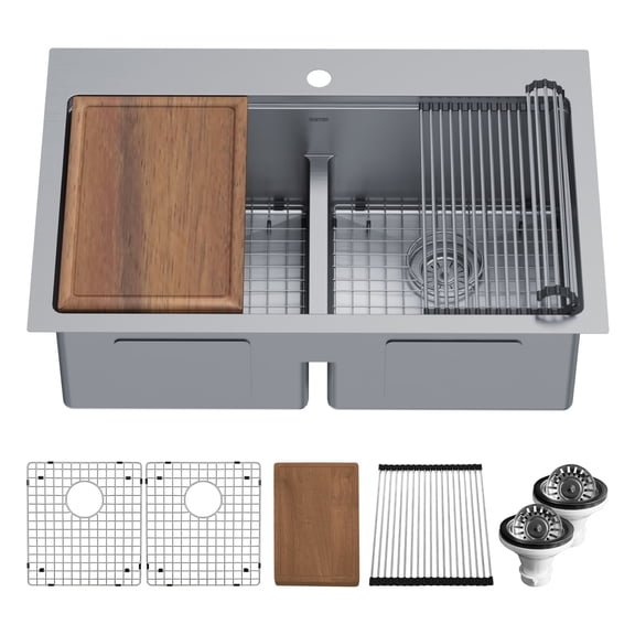Karran Usa WST-28-PK1 Elite Workstation 33" Drop In Double Basin Stainless Steel Kitchen