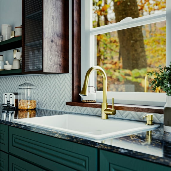 Karran Weybridge Single-Handle Pull-Down Sprayer Kitchen Faucet Brushed Gold Brushed