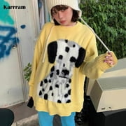 Karrram Harajuku Dog Embroidery Sweater Y2k Aesthetics Kawaii Knitted Pullover Japanese Sweet Oversized Jumpers Fairycore 2000s