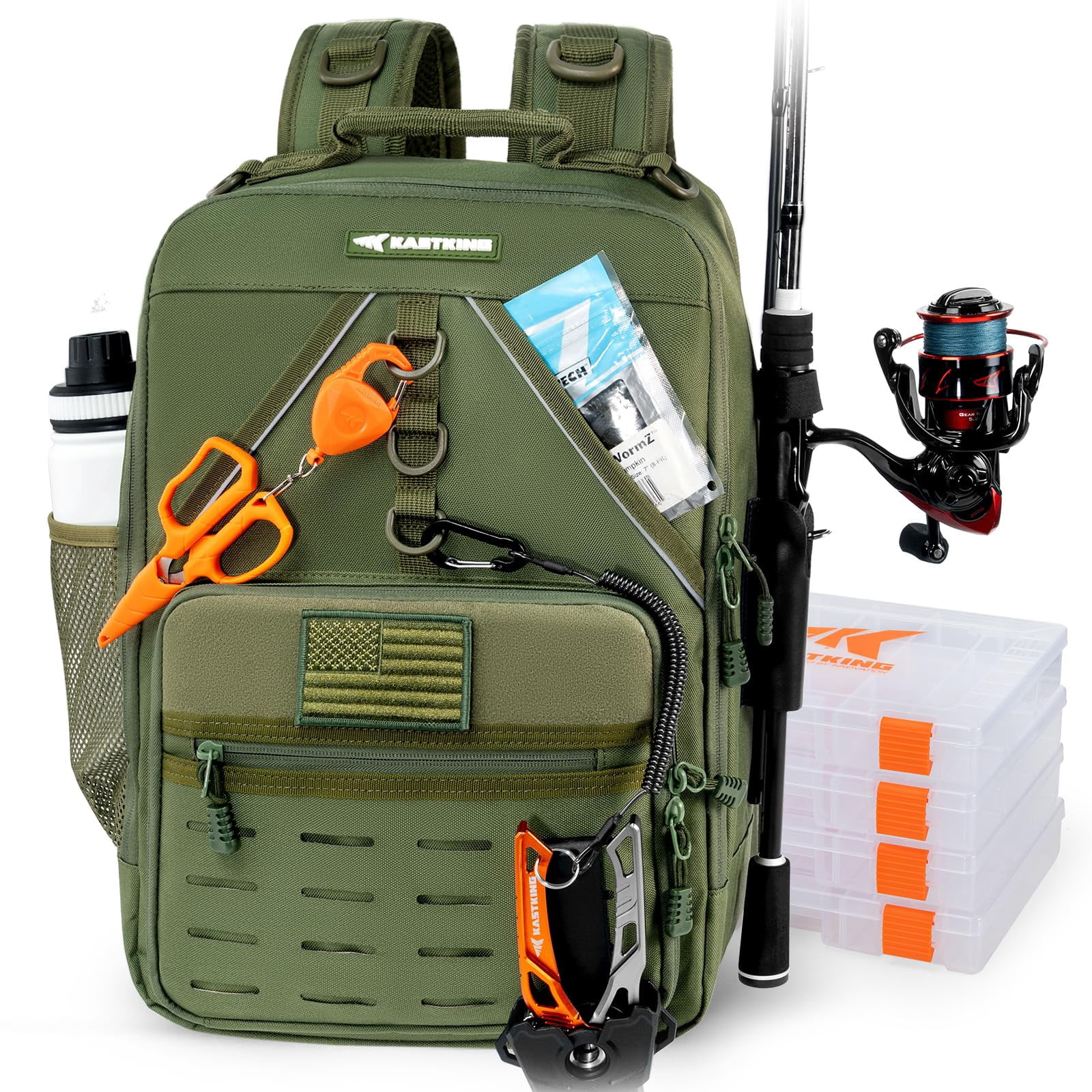 Karryall Fishing Tackle Backpack With Rod Holder 4 Boxes 40/26l Bag Storage Gear And Equipment