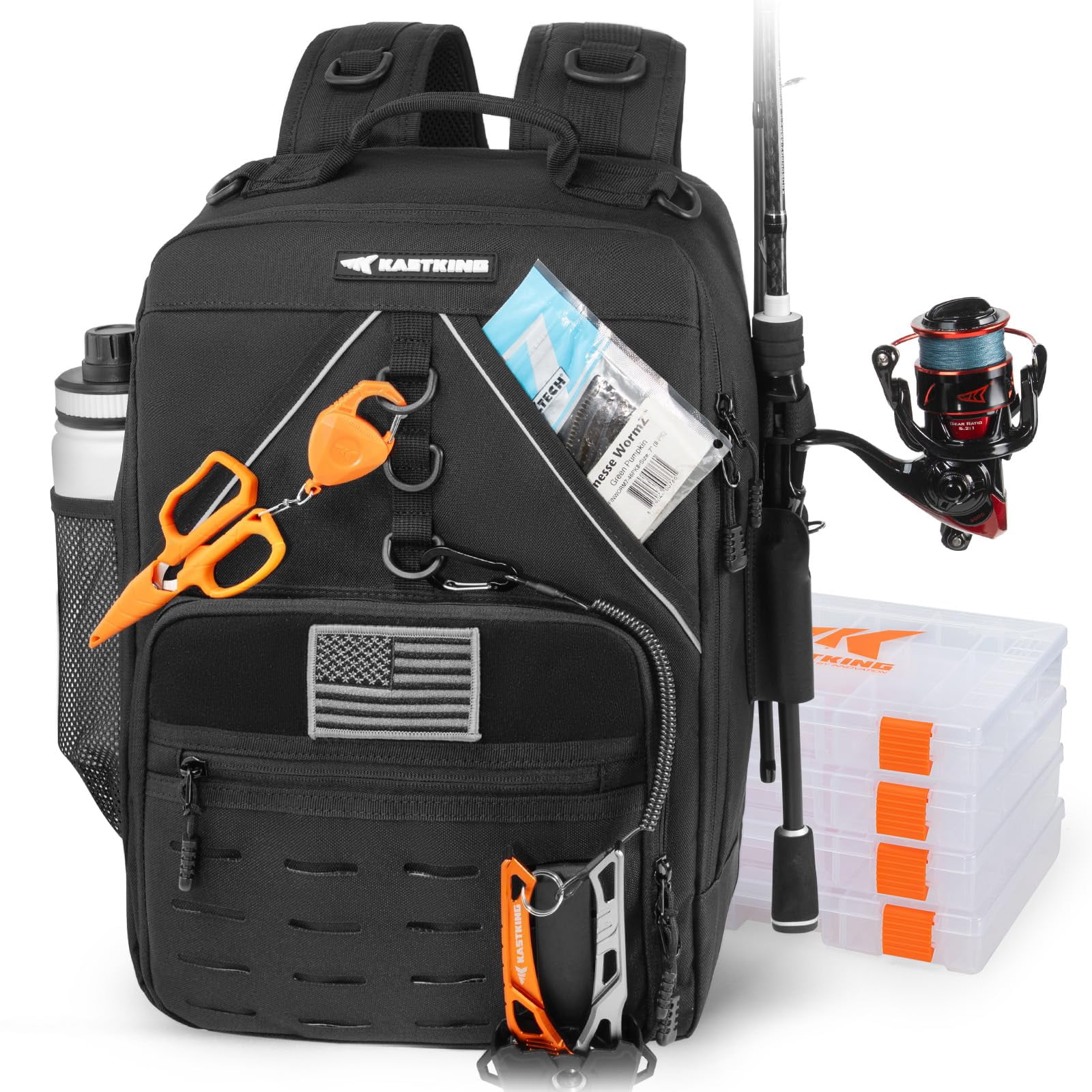 Karryall Fishing Tackle Backpack With Rod Holder 4 Boxes 40/26l Bag Storage Gear And Equipment