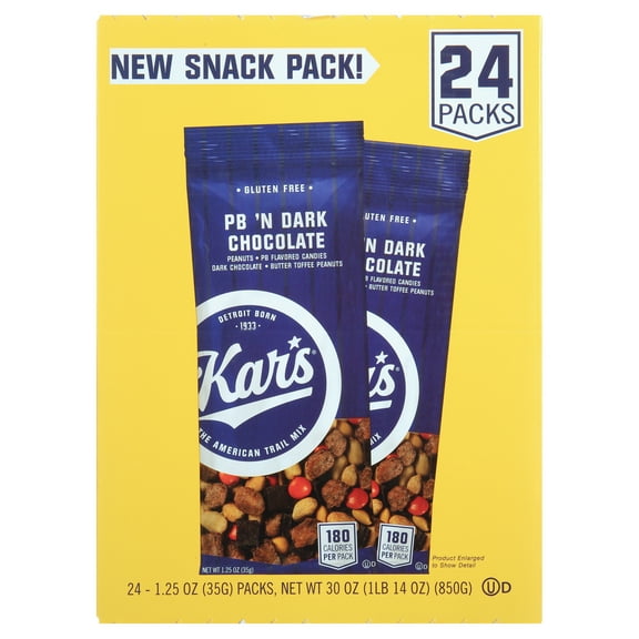 Kars Gluten-Free PB N Dark Chocolate Trail Mix, 1.25 oz, 24 Count  Peanut Butter Candy, Dark Chocolate, Toffee Peanuts Snack Packs
