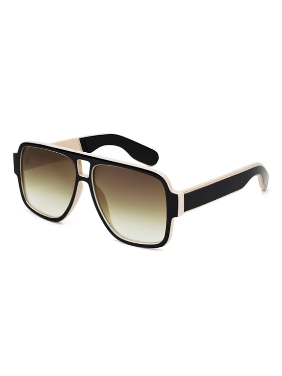 Retro 70s Aviator Sunglasses for Men Women, Vintage Double Bridge Square Frame Pilot Sun Glasses K7123