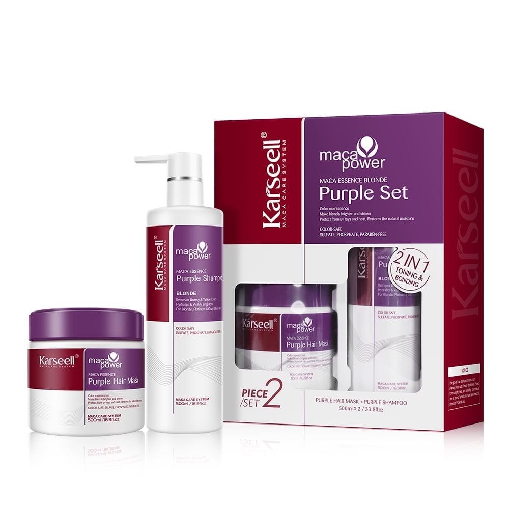 Karseell Purple Hair Mask and Purple Shampoo Set, Neutralizes Brass & Yellow Tones for Blonde, Gray, Silver Color Treated Hair, 2 x 16.9floz