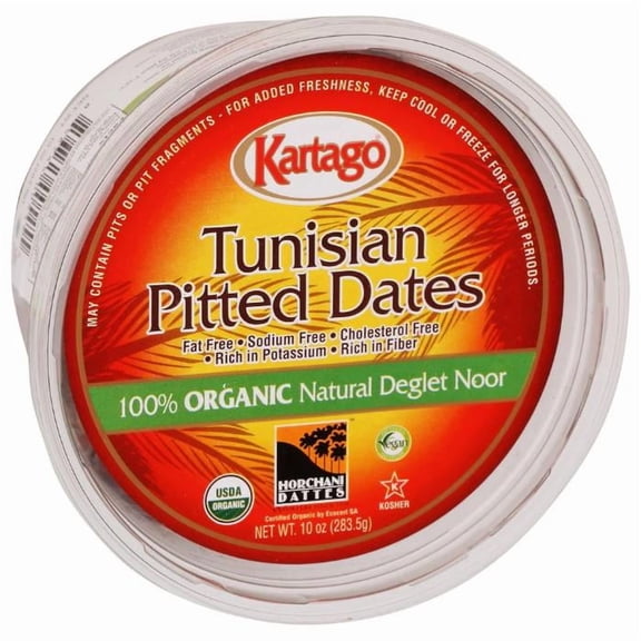 Organic Pitted Dates - All Natural, Fat Free, Organic Deglet Noor Pitted Tunisian Dates, from Kartago - 10 Ounce