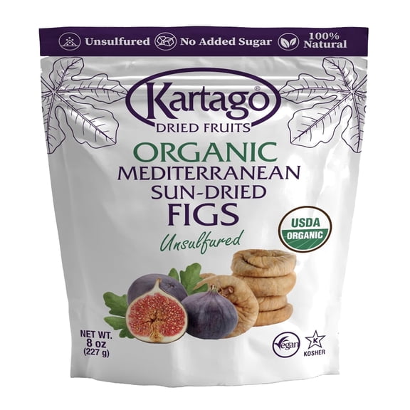 Kartago Organic Dried Figs - Unsulfured Mediterranean Sun Dried Figs - Vegan, Kosher, Gluten Free, No Added Sugar - Healthy Natural Vegan Snacks - 8oz (2-pack)