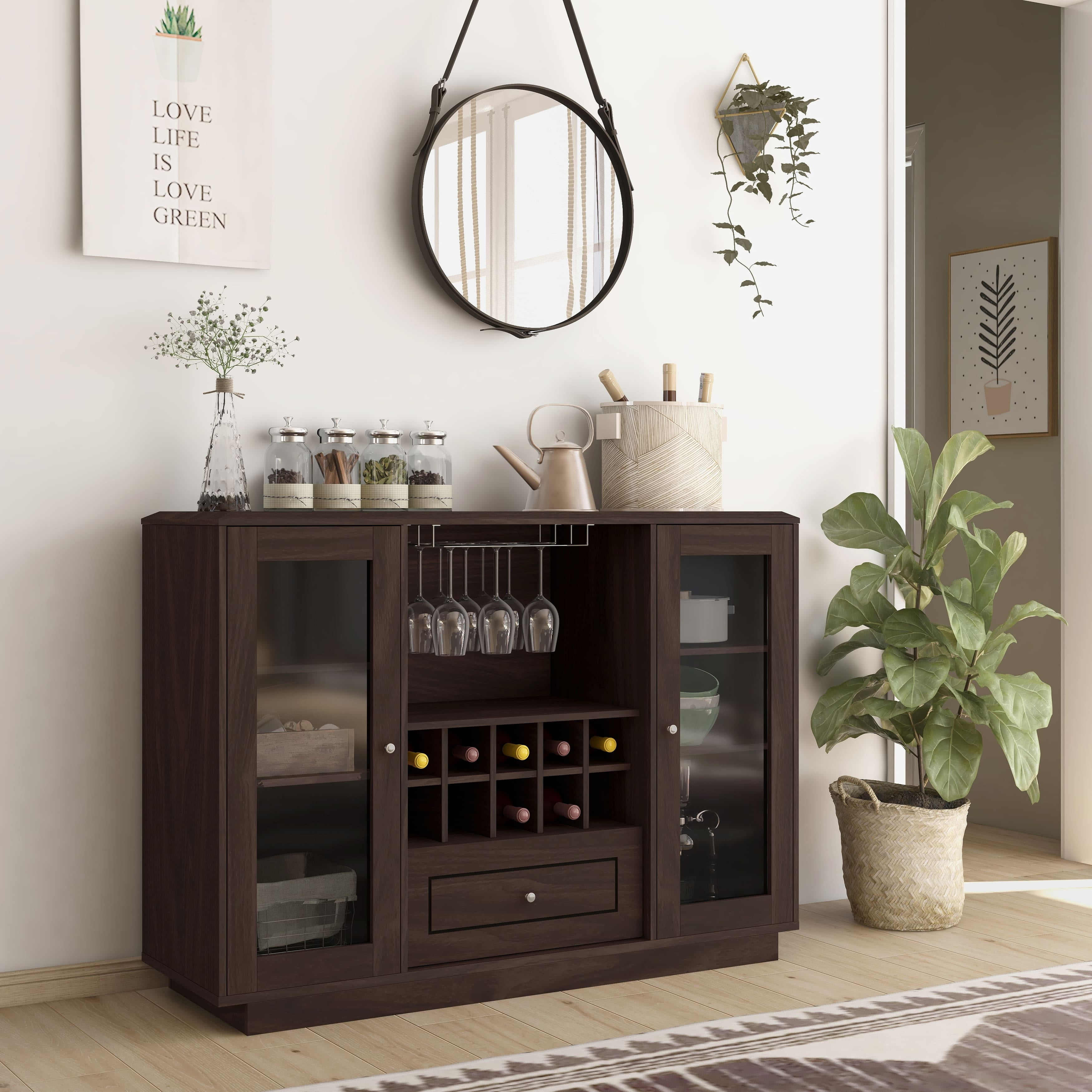 Espresso Multi-Storage Dining Buffet with Glass Doors