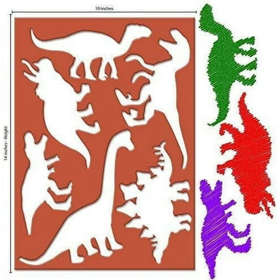 Karty Large Dinosaur Stencils for Kids Ages 4–10, – 3 Plastic 10″ × 14″ Sheets with 20 Extra-Large Dino Shapes & Educational Brochure