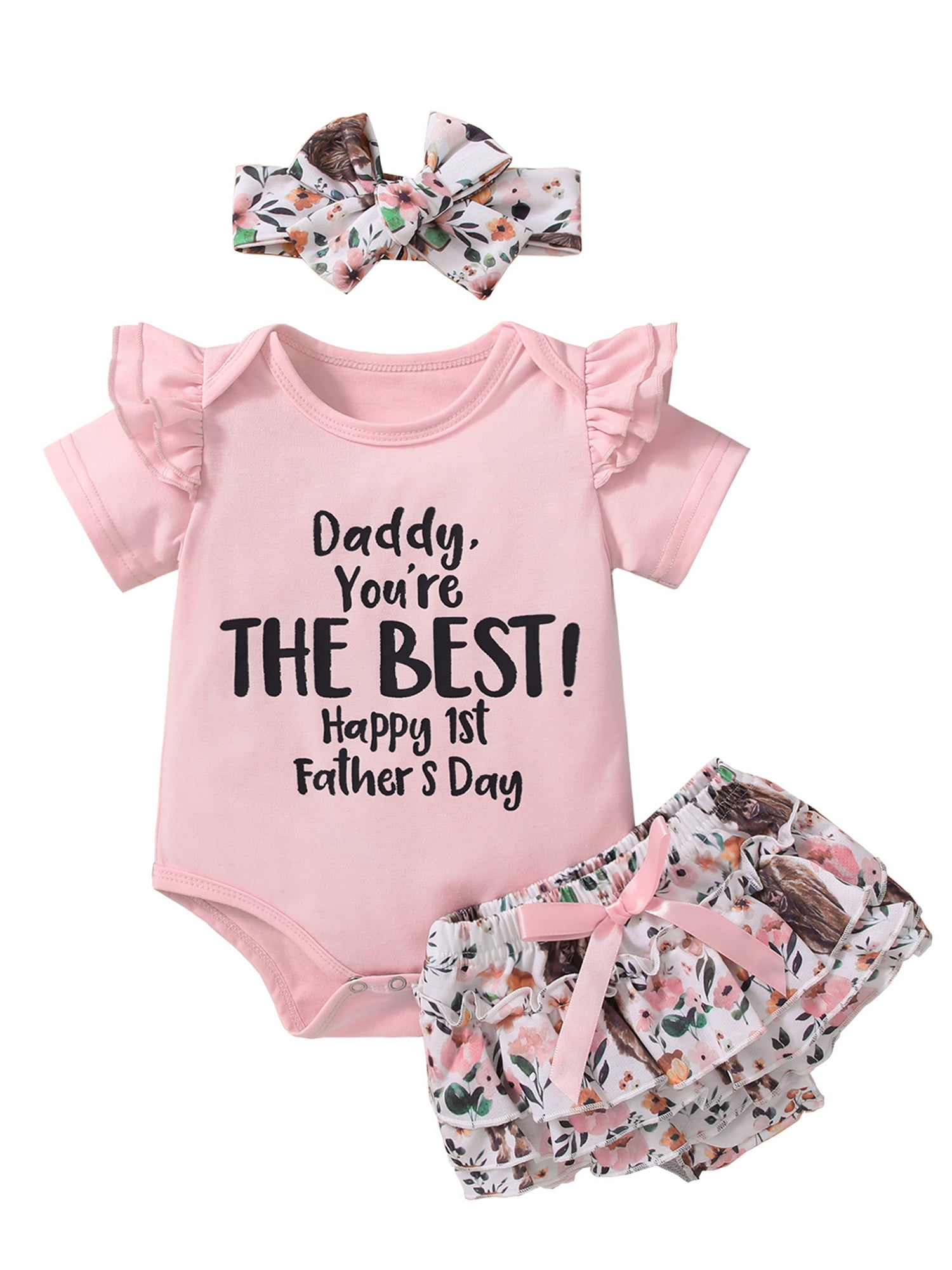 Karuedoo My 1st Fathers Day Baby Girl Clothes Short Sleeve Romper