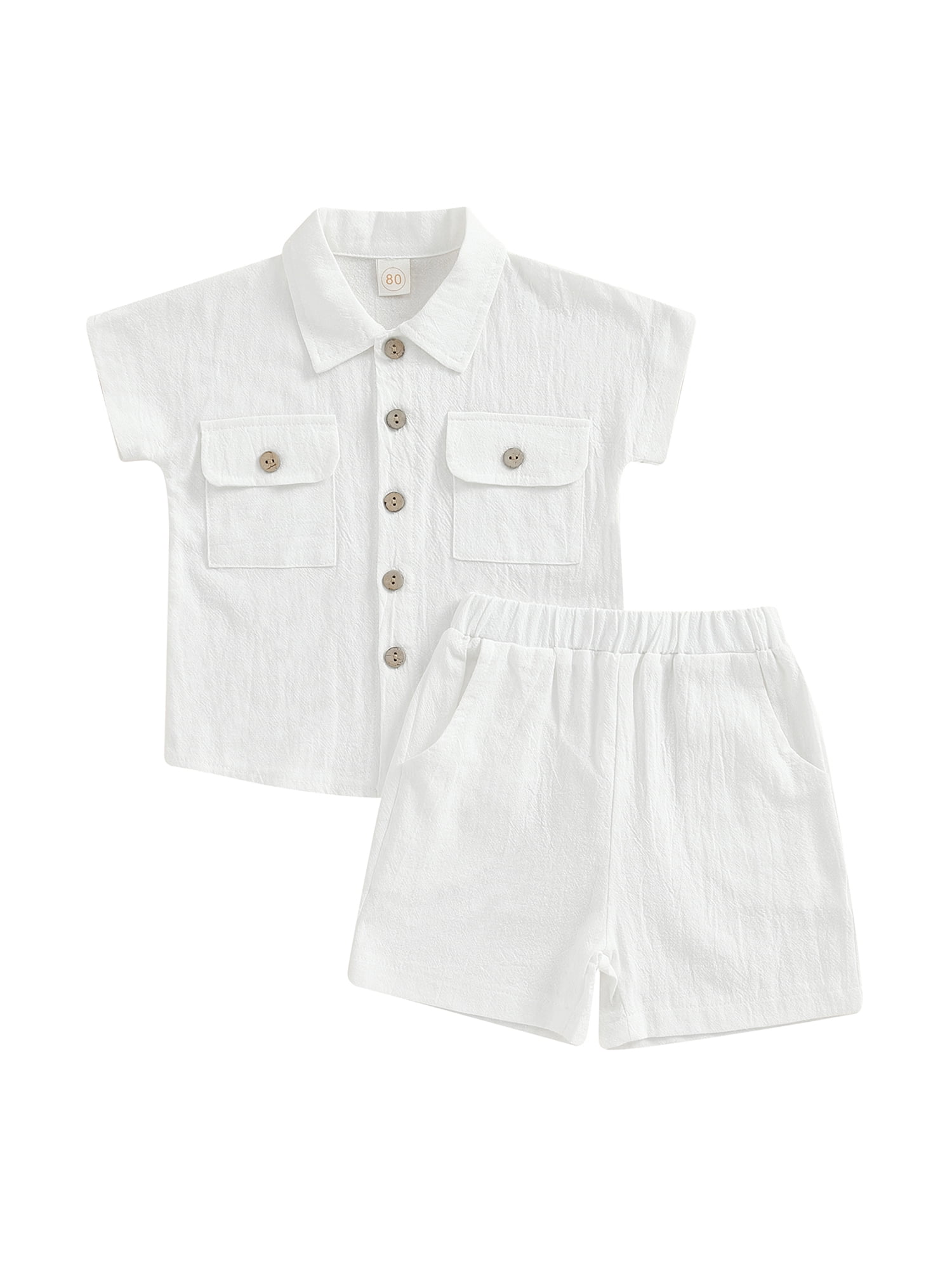 Karuedoo Toddler Baby Boys Summer Clothes Cotton Linen Turn-Down Collar ...