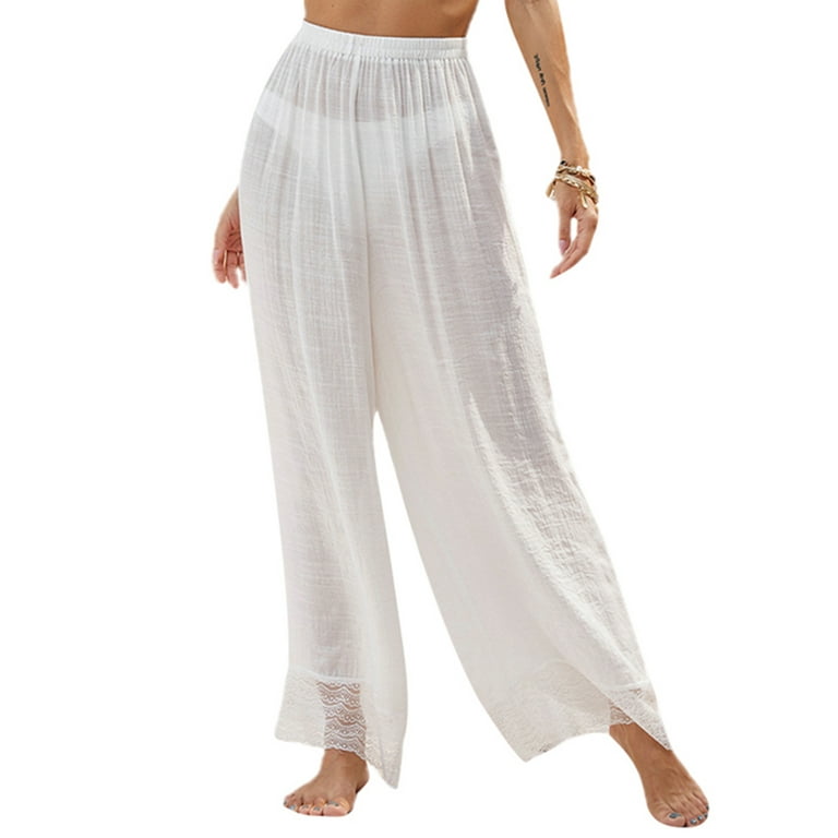 Karuedoo Women See Through Mesh Cover up Pants Swimsuit Bikini