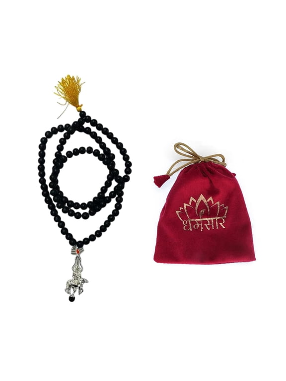 Karungali Black Mala 108 Beads with Trishul & Nandi Locket, Traditional Wooden Prayer Necklace, 8mm, Unisex, Contemporary Style