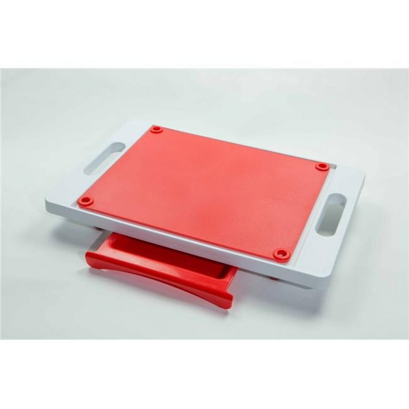 Red BPA-Free Plastic Cutting Board with Removable Drip Tray