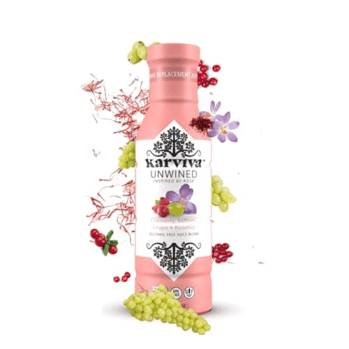 Karviva Organic Non Alcoholic Wine Replacement Juice Blend Based on Ancient Remedies, Ros (4 BPA-Free Bottles, 12 oz each)