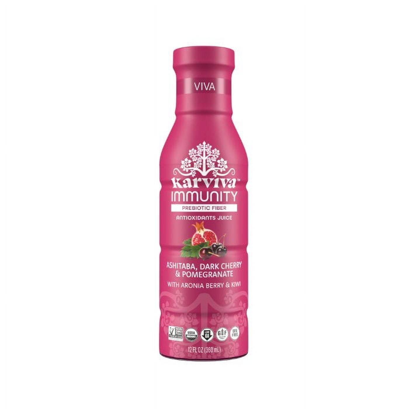 Karviva Organic High Fiber Plant-Based Juice, 6 Bottles, 12 FL oz, Ashitaba, Dark Cherry, and Pomegranate Flavor