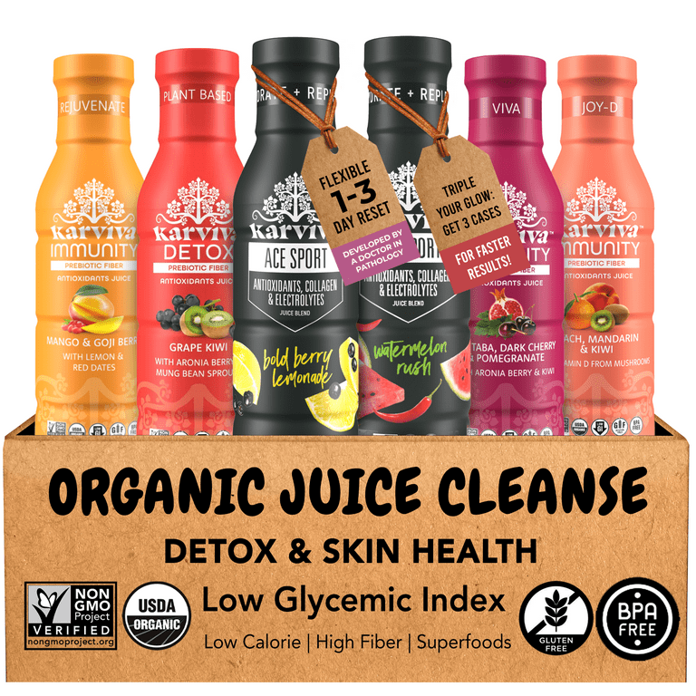 Karviva Organic Juice Cleanse and Skin Glowing Variety Pack 12 oz
