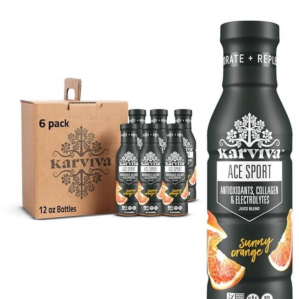 Karviva Organic Plant-Based Energy Drink, Sunny Orange, 12 fl oz, 6-Pack