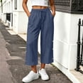 thumbnail image 1 of Karymi Athletic Shorts for Women Cropped Wide Leg Pants, Drawstring Elastic High Waist Capri Trousers, Side Button Decor Straight Casual Pants with Pockets, 1 of 7
