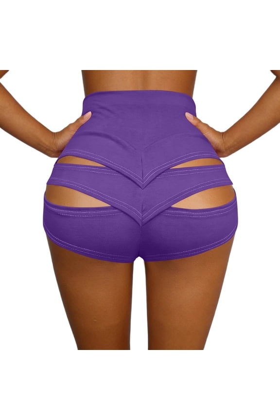 Athletic Shorts for Women High Waisted Cutout Shorts, Stretchy Dance Booty Shorts, Solid Elastic Waist Workout Shorts for Yoga, Pole Dancing, and Raves Women Clothing