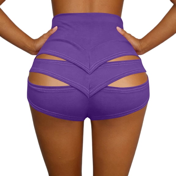 Karymi Athletic Shorts for Women High Waisted Cutout Shorts, Stretchy Dance Booty Shorts, Solid Elastic Waist Workout Shorts for Yoga, Pole Dancing, and Raves Women Clothing