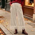 thumbnail image 1 of Karymi Athletic Shorts for Women Solid Velvet Wide Leg Long Pants, Elastic Drawstring High Waist Trousers, Hollow Lace Scalloped Hem Side Pockets Palazzo Pants Sweatpants Women, 1 of 8