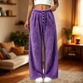 thumbnail image 1 of Karymi Athletic Shorts for Women Solid Plush Fuzzy Wide Leg Pants, Elastic Waist Decorative Button Front Warm Fluffy Long Trousers, 1 of 5