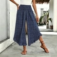 thumbnail image 1 of Karymi Biker Shorts Women Boho Polka Dot Print High Waist Wide Leg Pants, Smocked Elastic Waist Flowy Cropped Culottes with Ruffle Hem, Vacation Palazzo Trousers Jean Shorts, 1 of 6
