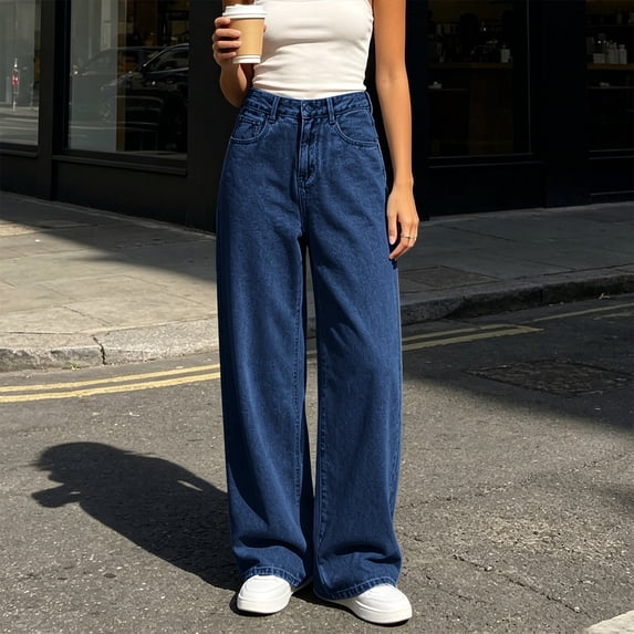 Karymi Biker Shorts Women High Waist Wide Leg Jeans, Button Fly Baggy Denim Pants, Loose Straight Trousers with Side Front Pockets Women's Shorts