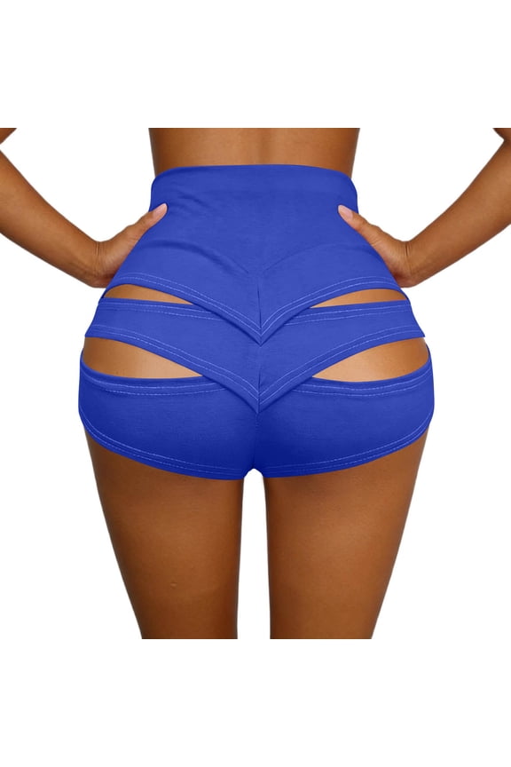 Biker Shorts Women High Waisted Cutout Shorts, Stretchy Dance Booty Shorts, Solid Elastic Waist Workout Shorts for Yoga, Pole Dancing, and Raves Women's Shorts