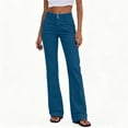 thumbnail image 1 of Karymi Biker Shorts Women Solid Double Button High Waist Micro Flare Pants, Front Patch Pocket Stretch Long Trousers, Casual Daily Cargo Bootcut Pants Linen&nbsp;Pants&nbsp;Women, 1 of 6