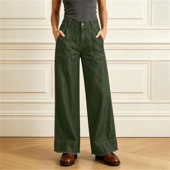 Karymi Biker Shorts Women Solid Wide Straight Leg Chambray Pants, Single Button Zipper Fly High Waist Patch Pocket Full Length Fake Denim CTrousers Shorts for Women