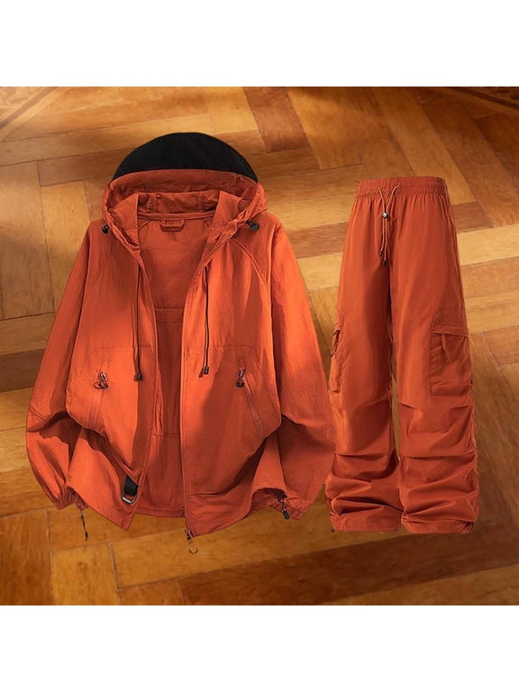 Blouses for Women 2 Piece Cargo Tracksuit Set, Hooded Long Sleeve Zip Up Windbreaker Jacket +Drawstring Waist Pants with Adjustable Drawstring Cuff Hem Summer Tops for Women 2026
